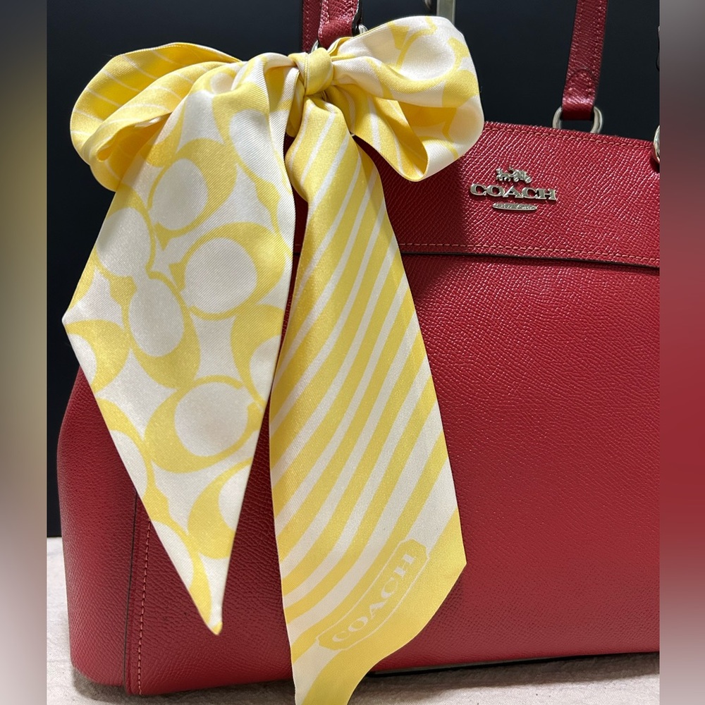 COACH Brooke Crossgrain Leather Carryall Satchel in Dark Red w/Silk Coach Twilly - Picture 4 of 13